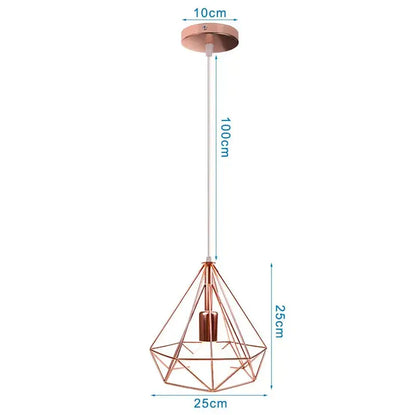 Copper-colored geometric pendant lamp with iron cage diamond wireframe for kitchen dining room decorbites industrial iron