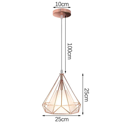 Rose gold geometric pendant lamp with iron cage and frosted glass shade for kitchen dining room decorbites industrial iron
