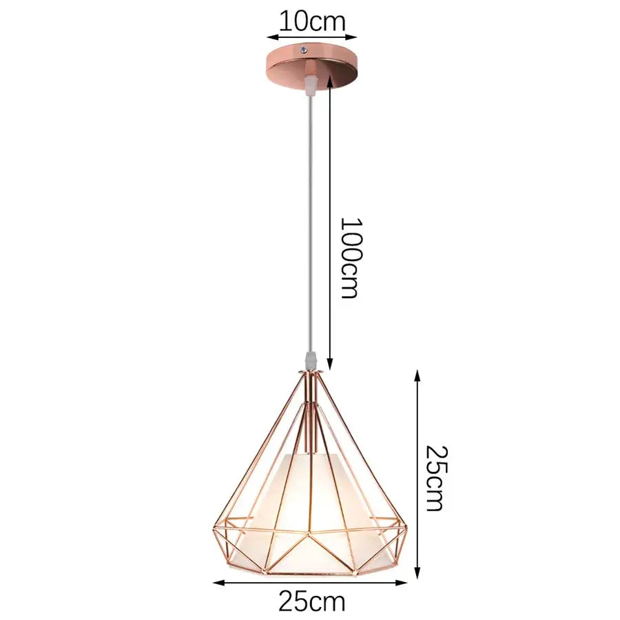 Rose gold geometric pendant lamp with iron cage and frosted glass shade for kitchen dining room decorbites industrial iron