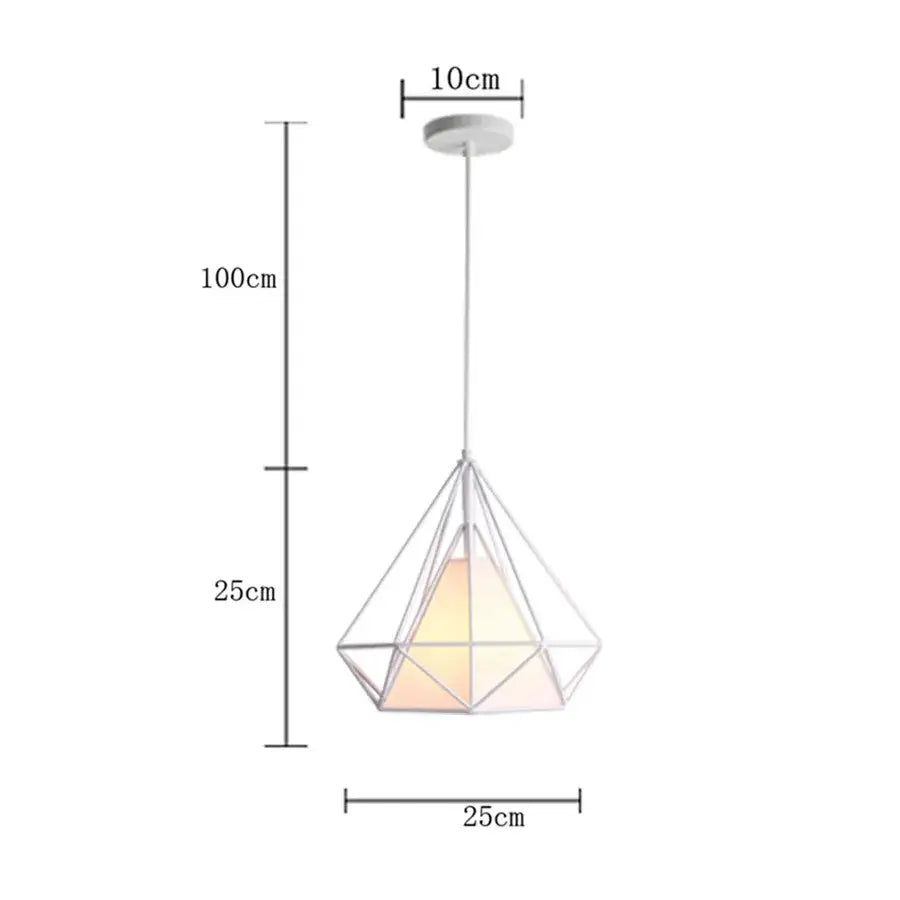 A decorbites industrial iron pendant lamp with a white metal iron cage and amber glass shade for kitchen and dining room