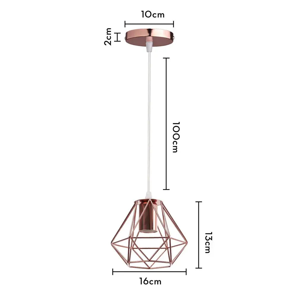 Rose gold geometric wire pendant lamp iron cage decorbites industrial iron for kitchen dining room lighting