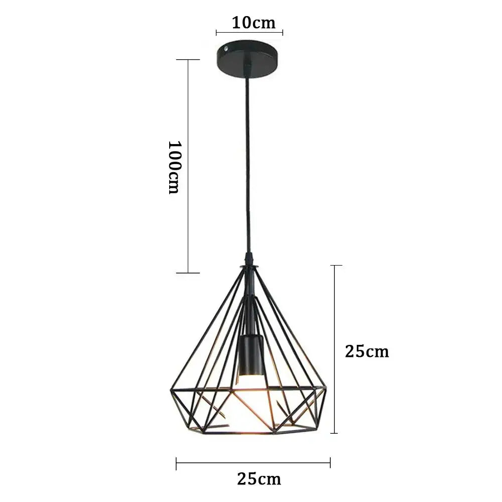 Black industrial iron cage pendant lamp with diamond-shaped geometric wire design for kitchen dining room decorbites industrial iron
