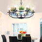 Industrial Iron Candelabra Chandelier, 6/8 Head Black Pendant Light with Potted Plant Decor - Perfect for the Living Room