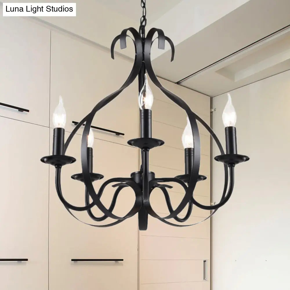 Industrial Iron Chandelier Lamp: Adjustable Flameless Candle Pendant Lighting, 6 Bulbs, Black Finish
