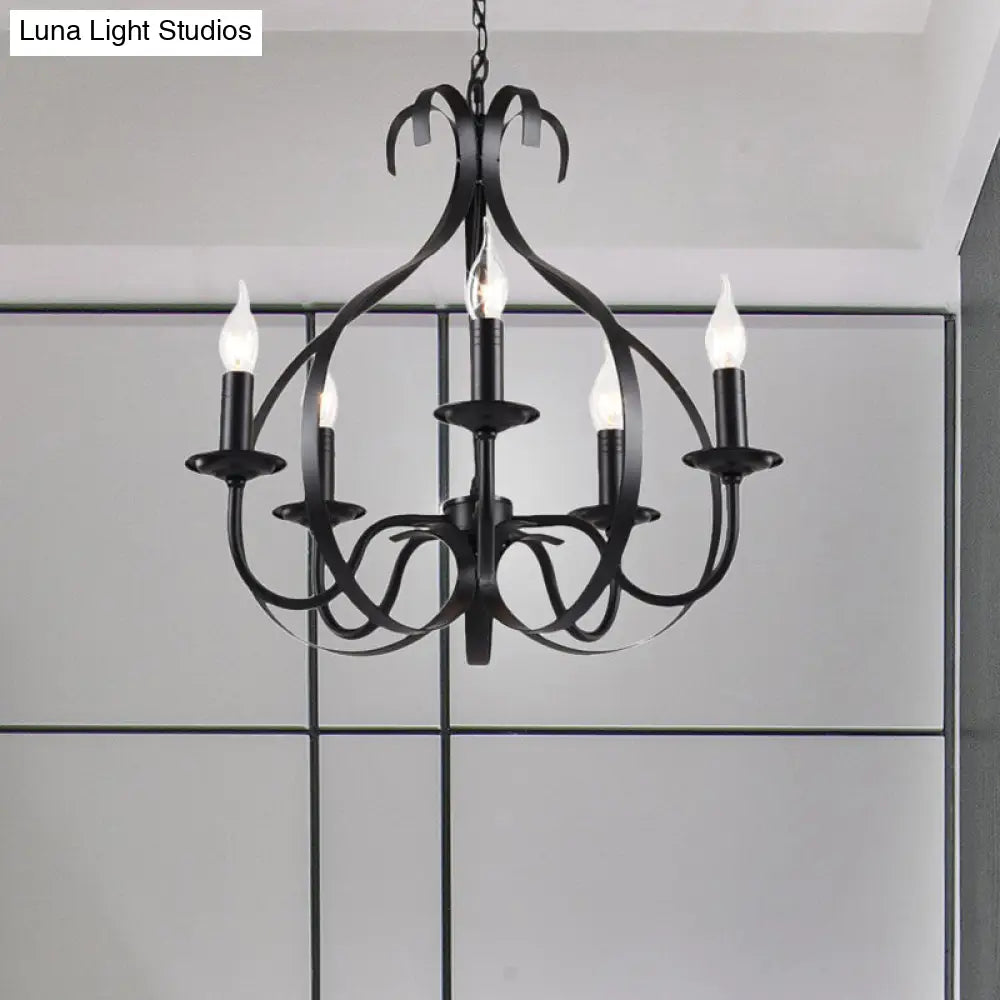 Industrial Iron Chandelier Lamp: Adjustable Flameless Candle Pendant Lighting, 6 Bulbs, Black Finish
