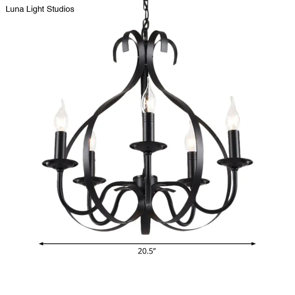 Industrial Iron Chandelier Lamp: Adjustable Flameless Candle Pendant Lighting, 6 Bulbs, Black Finish