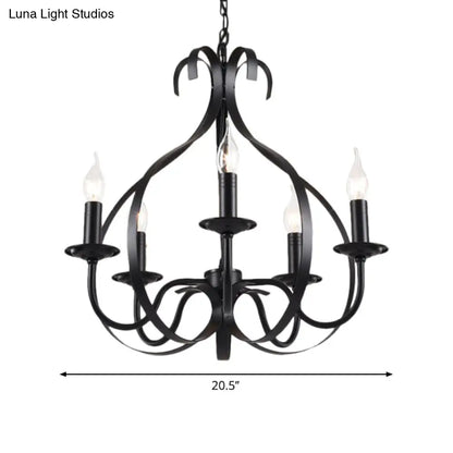 Industrial Iron Chandelier Lamp: Adjustable Flameless Candle Pendant Lighting, 6 Bulbs, Black Finish