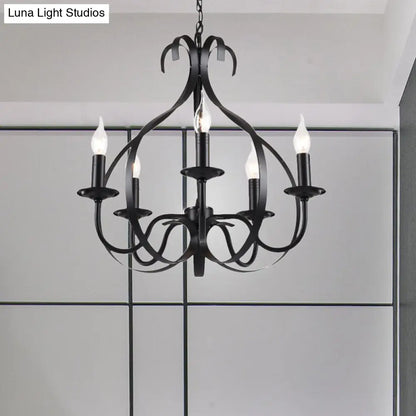 Industrial Iron Chandelier Lamp: Adjustable Flameless Candle Pendant Lighting, 6 Bulbs, Black Finish