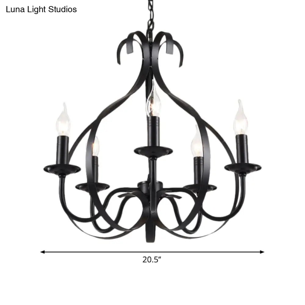 Industrial Iron Chandelier Lamp: Adjustable Flameless Candle Pendant Lighting, 6 Bulbs, Black Finish