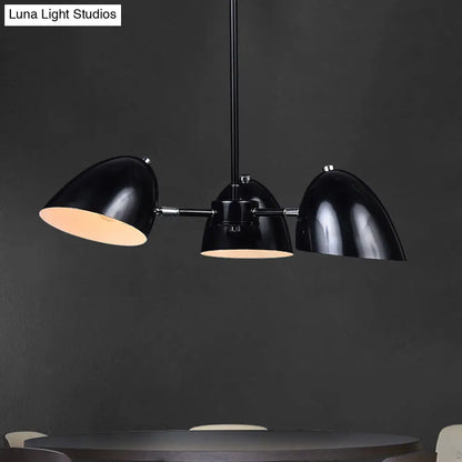 Industrial Iron Dome Angled Shade Chandelier with 3-Head Dining Table Suspension Lighting - Black