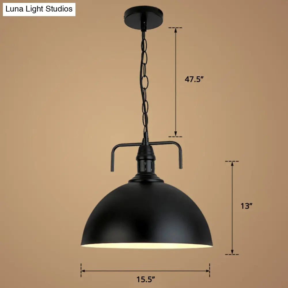 Industrial Iron Dome Hanging Light Black Finish Pendant for Dining Room with Ventilation