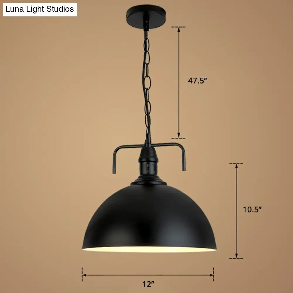 Industrial Iron Dome Hanging Light Black Finish Pendant for Dining Room with Ventilation