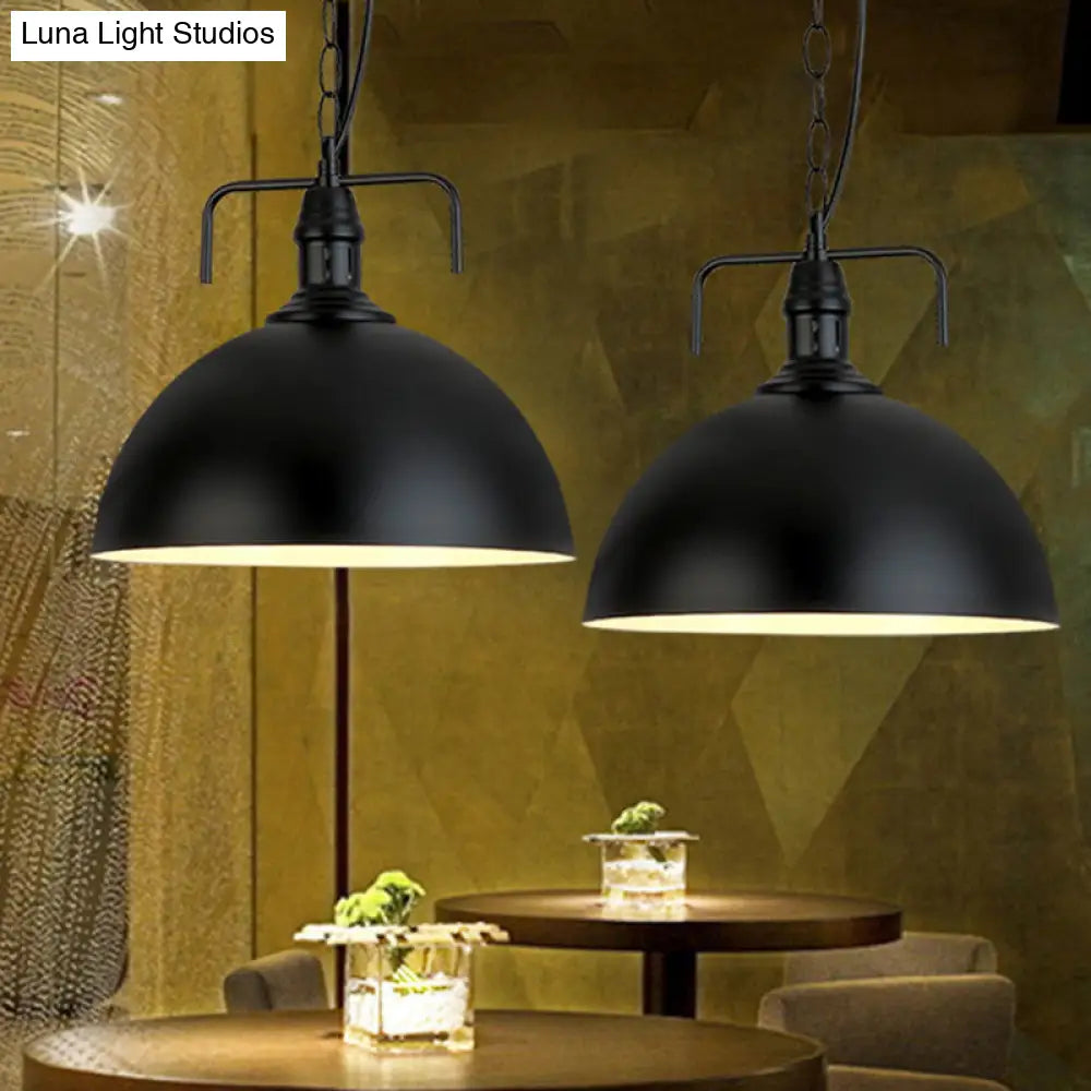 Industrial Iron Dome Hanging Light Black Finish Pendant for Dining Room with Ventilation