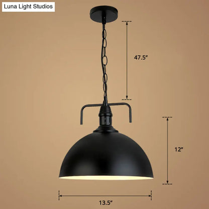 Industrial Iron Dome Hanging Light Black Finish Pendant for Dining Room with Ventilation