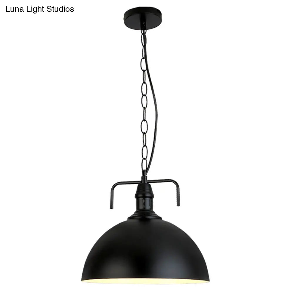 Industrial Iron Dome Hanging Light Black Finish Pendant for Dining Room with Ventilation