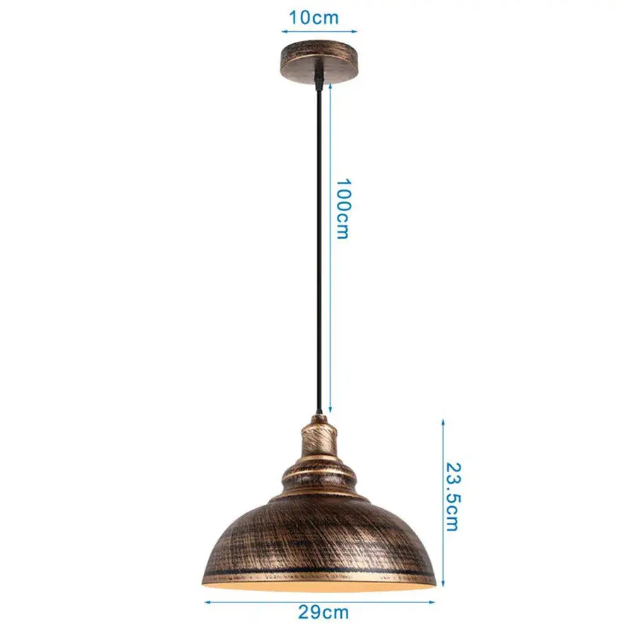 Antique bronze-finished decorbites iron dome pendant light with textured shade and black rod for industrial kitchen cafe decor