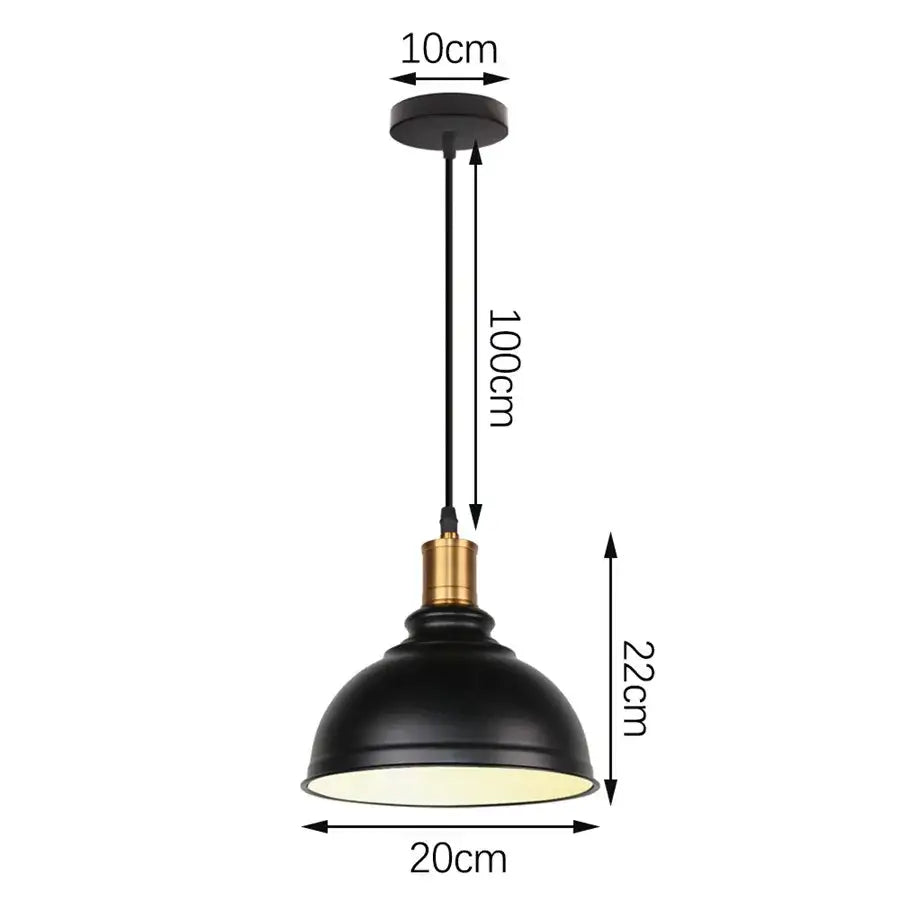 Black matte iron dome industrial pendant light with brass accent collar and 10cm ceiling mount for kitchen decorbites decor