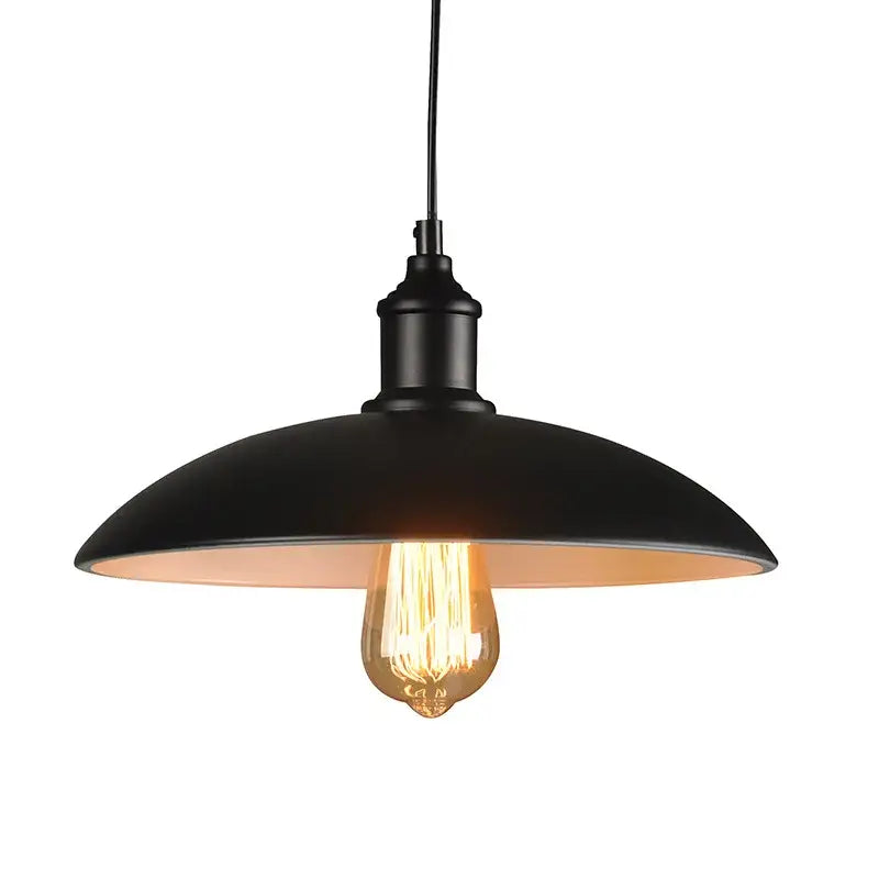 Black metal pendant light with warm Edison bulb and matte finish for industrial iron dome kitchen cafe decorbites pendant light