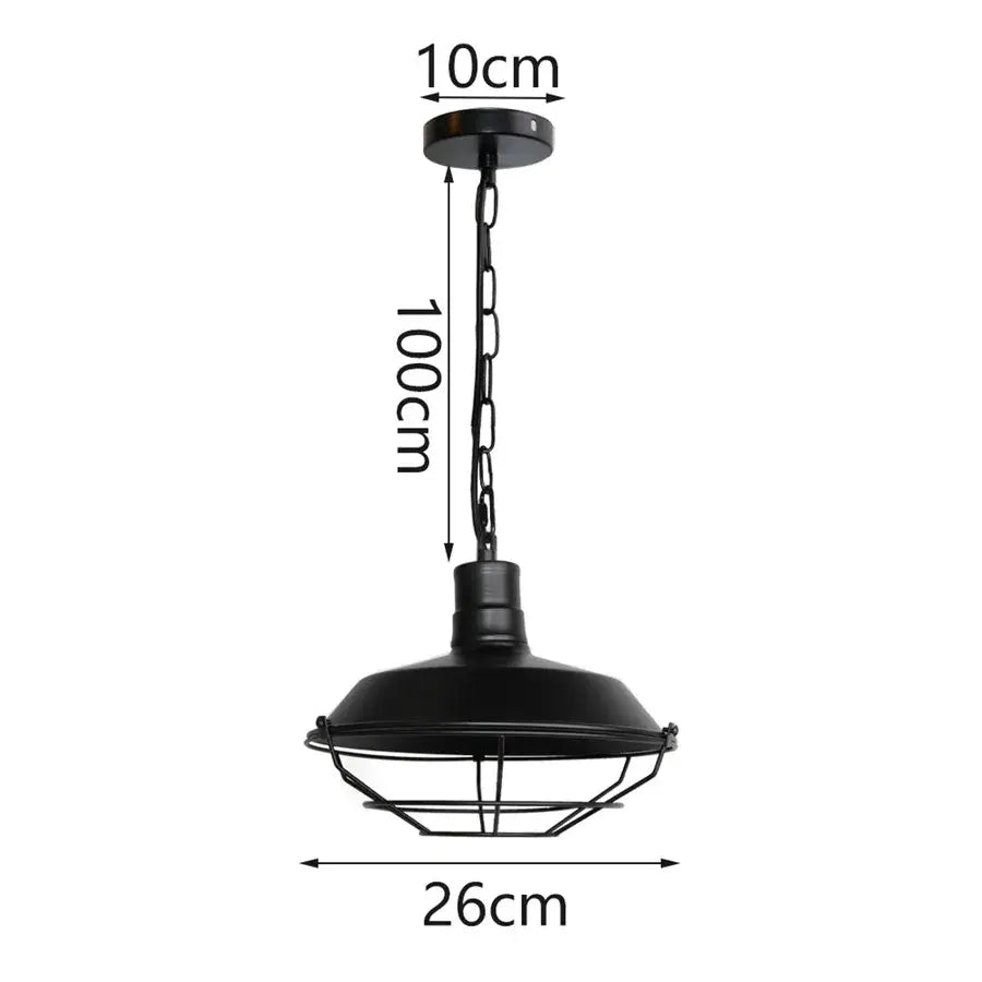Black iron dome industrial pendant light with chain suspension and protective wire cage for kitchen cafe decorbites decor