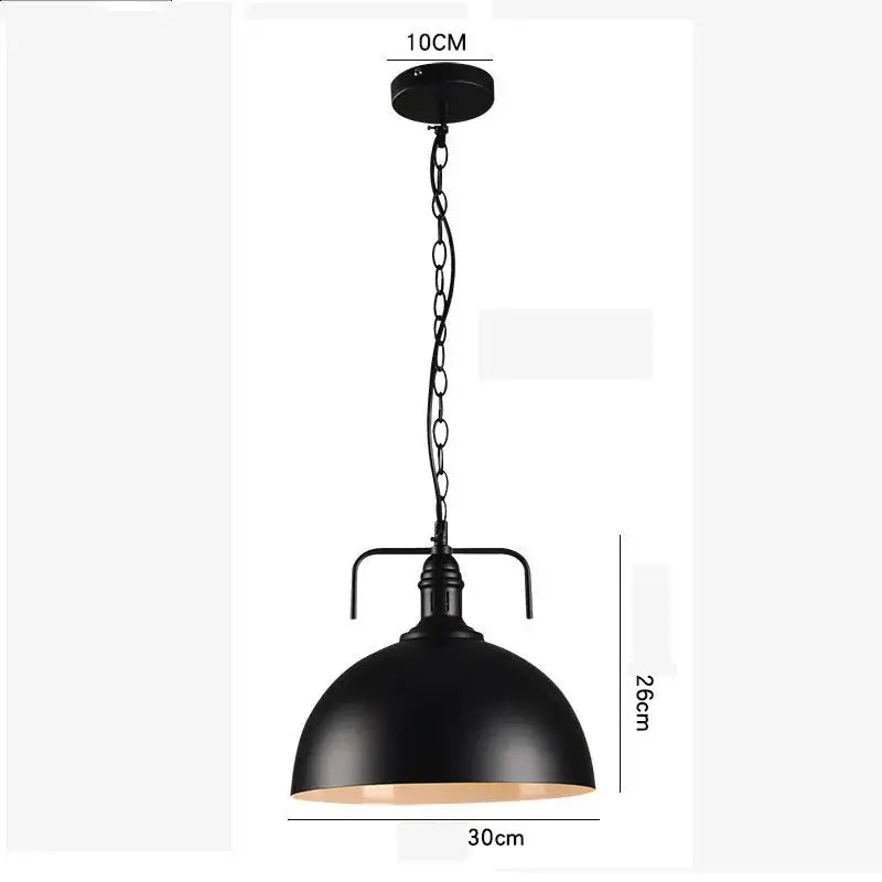 Black iron dome industrial pendant light with matte finish brass interior and chain suspension for kitchen cafe decorbites decor