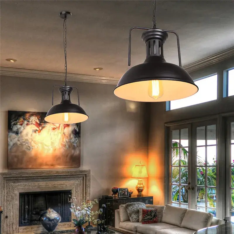 Industrial iron dome pendant light with black iron dome and exposed filament bulbs for kitchen cafe decorbites decor