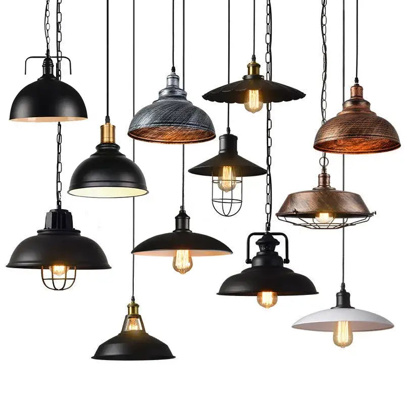 Industrial iron dome pendant light with black bronze and white metal shades and exposed filament bulbs for kitchen cafe decorbites iron dome industrial
