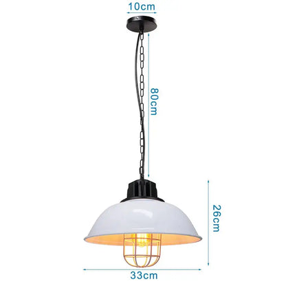 Industrial iron dome pendant light with white enamel dome shade black metal chain and exposed edison bulb decorbites iron dome