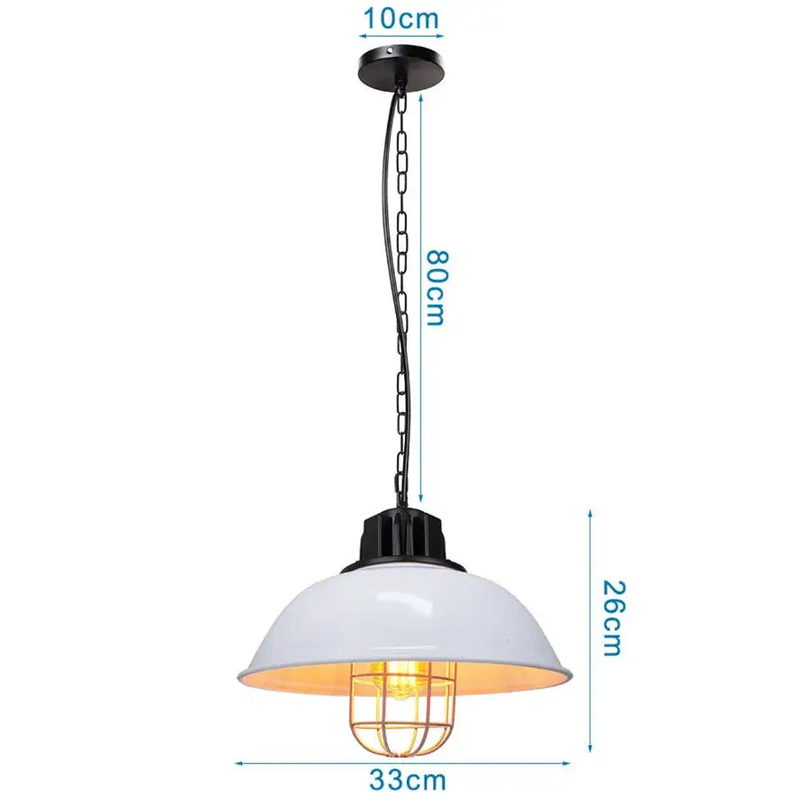 Industrial iron dome pendant light with white enamel dome shade black metal chain and exposed edison bulb decorbites iron dome