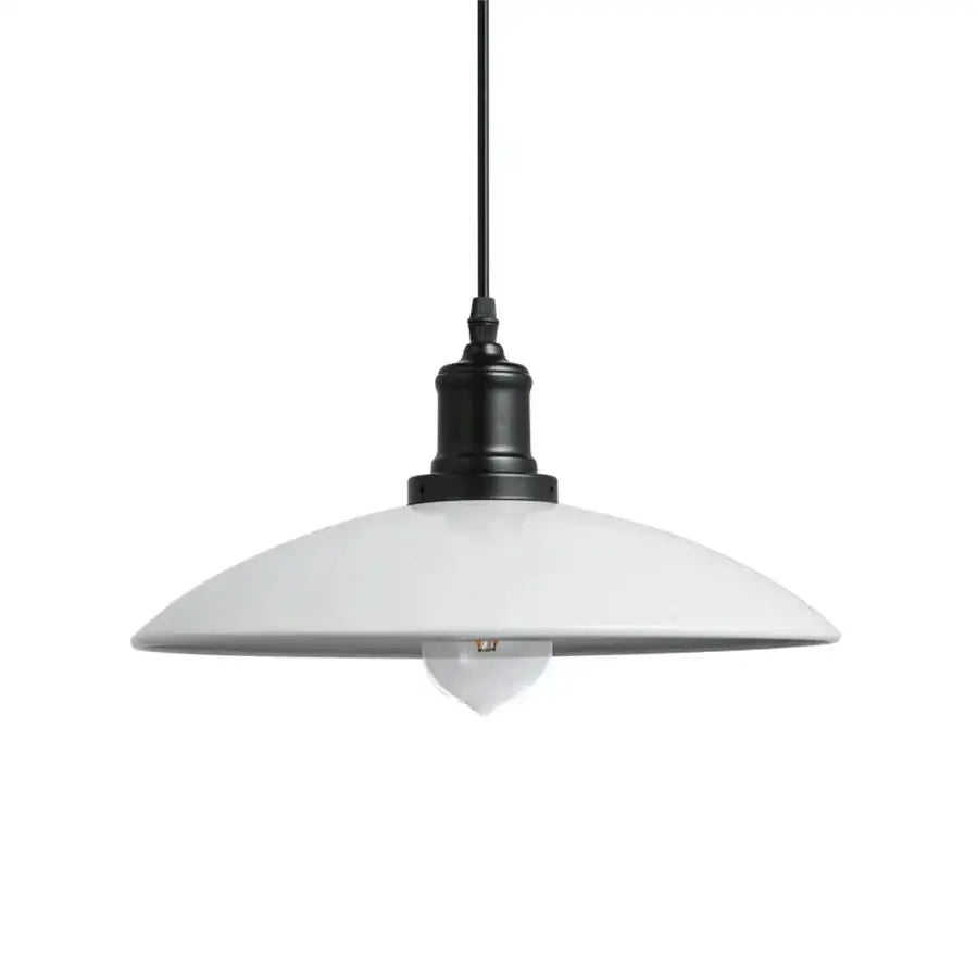 White enamel pendant light with black metal fixture and cord for industrial iron dome kitchen cafe decorbites pendant light