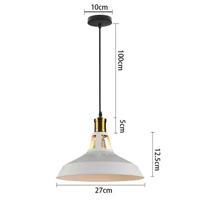 White enamel pendant light with brass fixture and black cord for industrial iron dome cafe kitchen decorbites pendant light