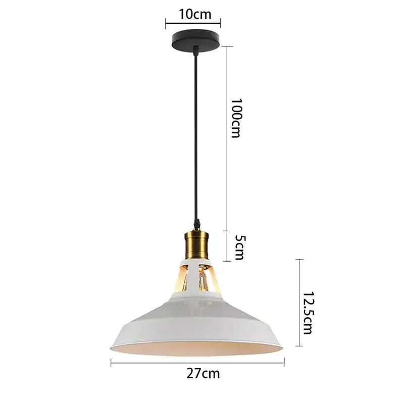 White enamel pendant light with brass fixture and black cord for industrial iron dome cafe kitchen decorbites pendant light