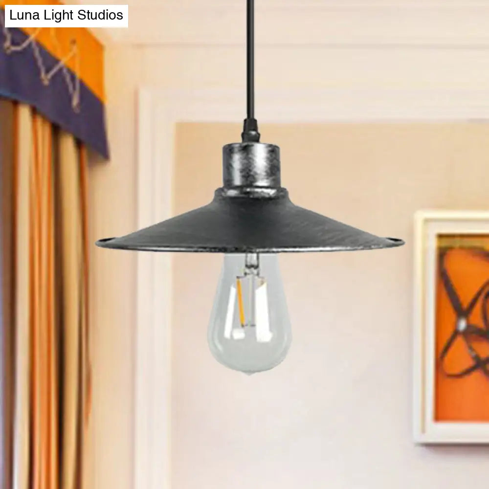 Industrial Iron Flared Shade Pendant Ceiling Light - Antique Brass/Rust Finish - Ideal for Dining Tables, 1 Bulb