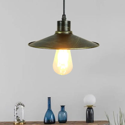 Industrial Iron Flared Shade Pendant Ceiling Light - Antique Brass/Rust Finish - Ideal for Dining Tables, 1 Bulb