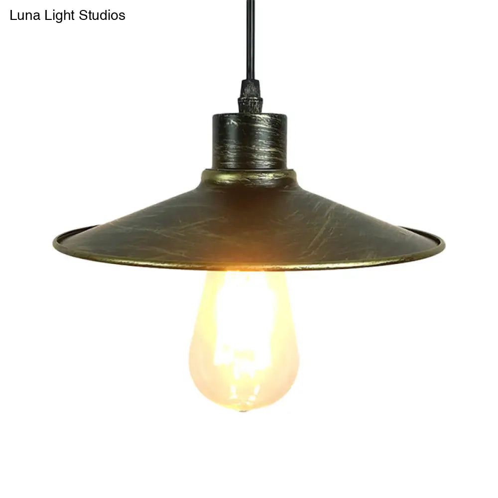 Industrial Iron Flared Shade Pendant Ceiling Light - Antique Brass/Rust Finish - Ideal for Dining Tables, 1 Bulb