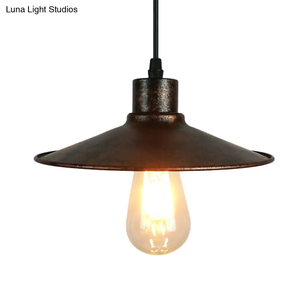 Industrial Iron Flared Shade Pendant Ceiling Light - Antique Brass/Rust Finish - Ideal for Dining Tables, 1 Bulb