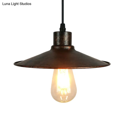 Industrial Iron Flared Shade Pendant Ceiling Light - Antique Brass/Rust Finish - Ideal for Dining Tables, 1 Bulb