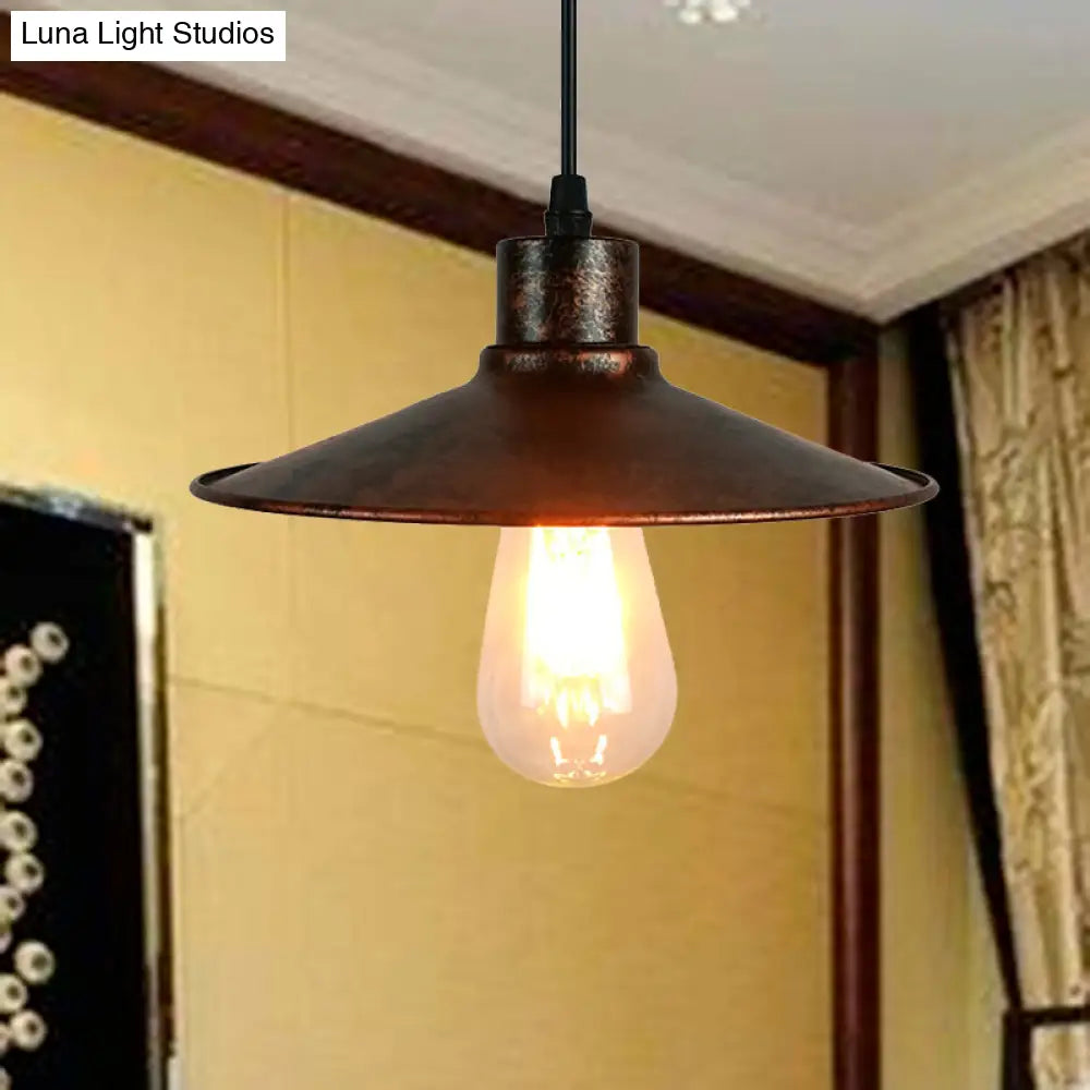 Industrial Iron Flared Shade Pendant Ceiling Light - Antique Brass/Rust Finish - Ideal for Dining Tables, 1 Bulb