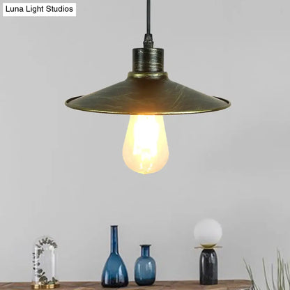 Industrial Iron Flared Shade Pendant Ceiling Light - Antique Brass/Rust Finish - Ideal for Dining Tables, 1 Bulb