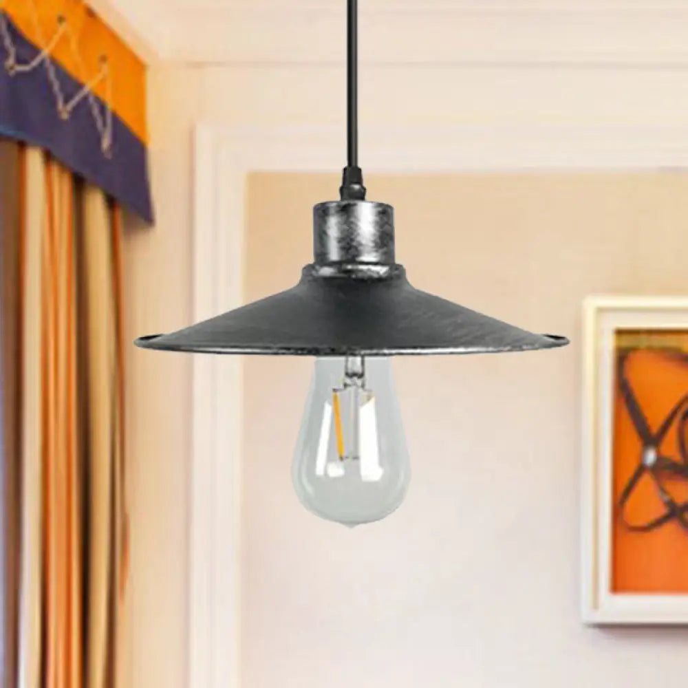 Industrial Iron Flared Shade Pendant Ceiling Light - Antique Brass/Rust Finish - Ideal for Dining Tables, 1 Bulb