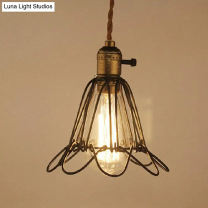 Industrial Iron Flower Pendant Light Ceiling Fixture for Bar - Hanging Cord Included