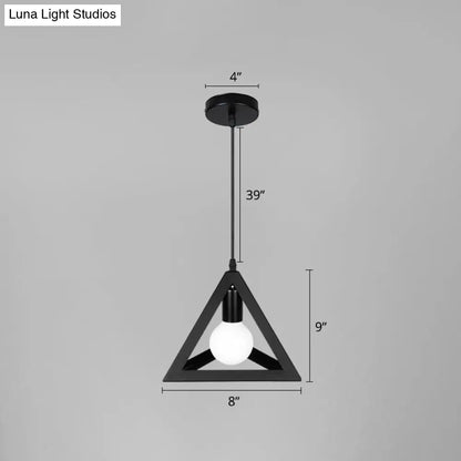 Industrial Iron Geometric Cage Hanging Ceiling Light - Black Suspension Lamp for Restaurants