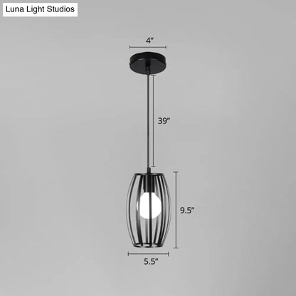 Industrial Iron Geometric Cage Hanging Ceiling Light - Black Suspension Lamp for Restaurants