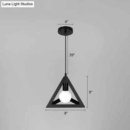 Industrial Iron Geometric Cage Hanging Ceiling Light - Black Suspension Lamp for Restaurants