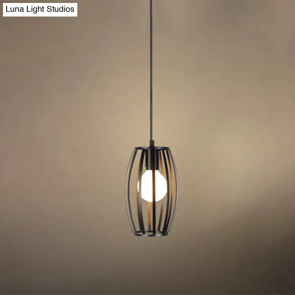 Industrial Iron Geometric Cage Hanging Ceiling Light - Black Suspension Lamp for Restaurants