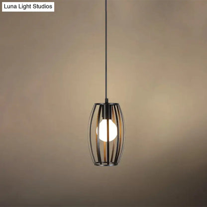 Industrial Iron Geometric Cage Hanging Ceiling Light - Black Suspension Lamp for Restaurants