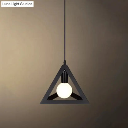 Industrial Iron Geometric Cage Hanging Ceiling Light - Black Suspension Lamp for Restaurants