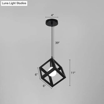 Industrial Iron Geometric Cage Hanging Ceiling Light - Black Suspension Lamp for Restaurants