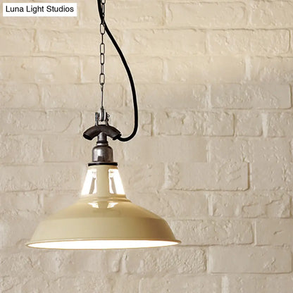 Industrial Iron Hanging Lamp - Pot-Lid Dining Table Pendant Light with 1 Head in White/Green