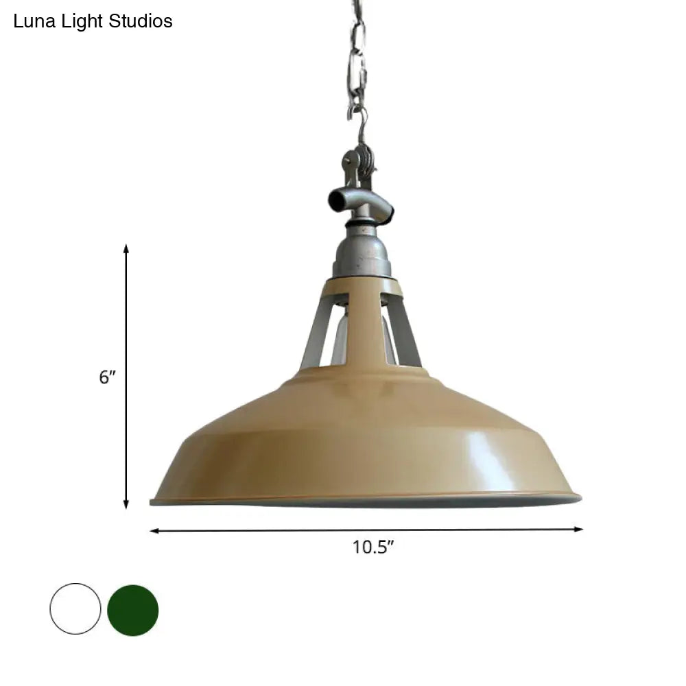 Industrial Iron Hanging Lamp - Pot-Lid Dining Table Pendant Light with 1 Head in White/Green