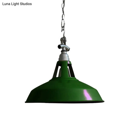 Industrial Iron Hanging Lamp - Pot-Lid Dining Table Pendant Light with 1 Head in White/Green